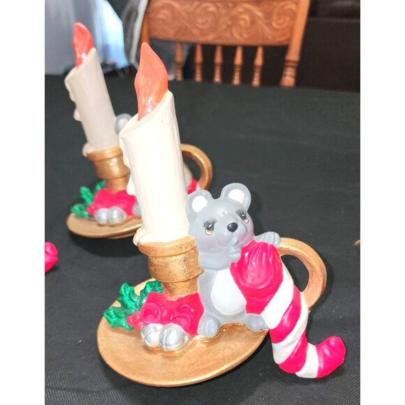 3 Vintage Mouse Stocking Holders Candy Cane Holly Christmas Decor - Picture 3 of 10